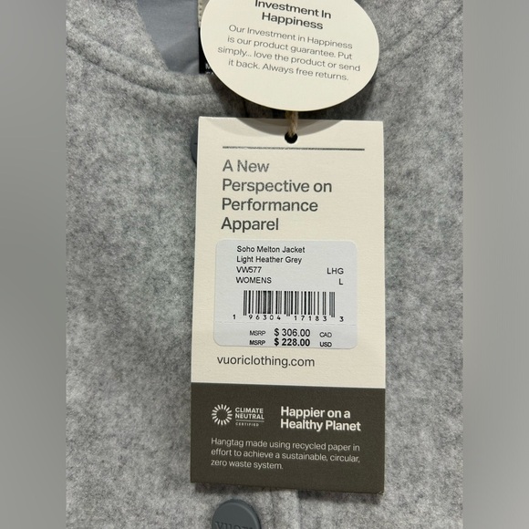 Vuori Women's Large Soho Melton Jacket Light Grey NWT Synthetic Wool Sporty - Picture 4 of 9